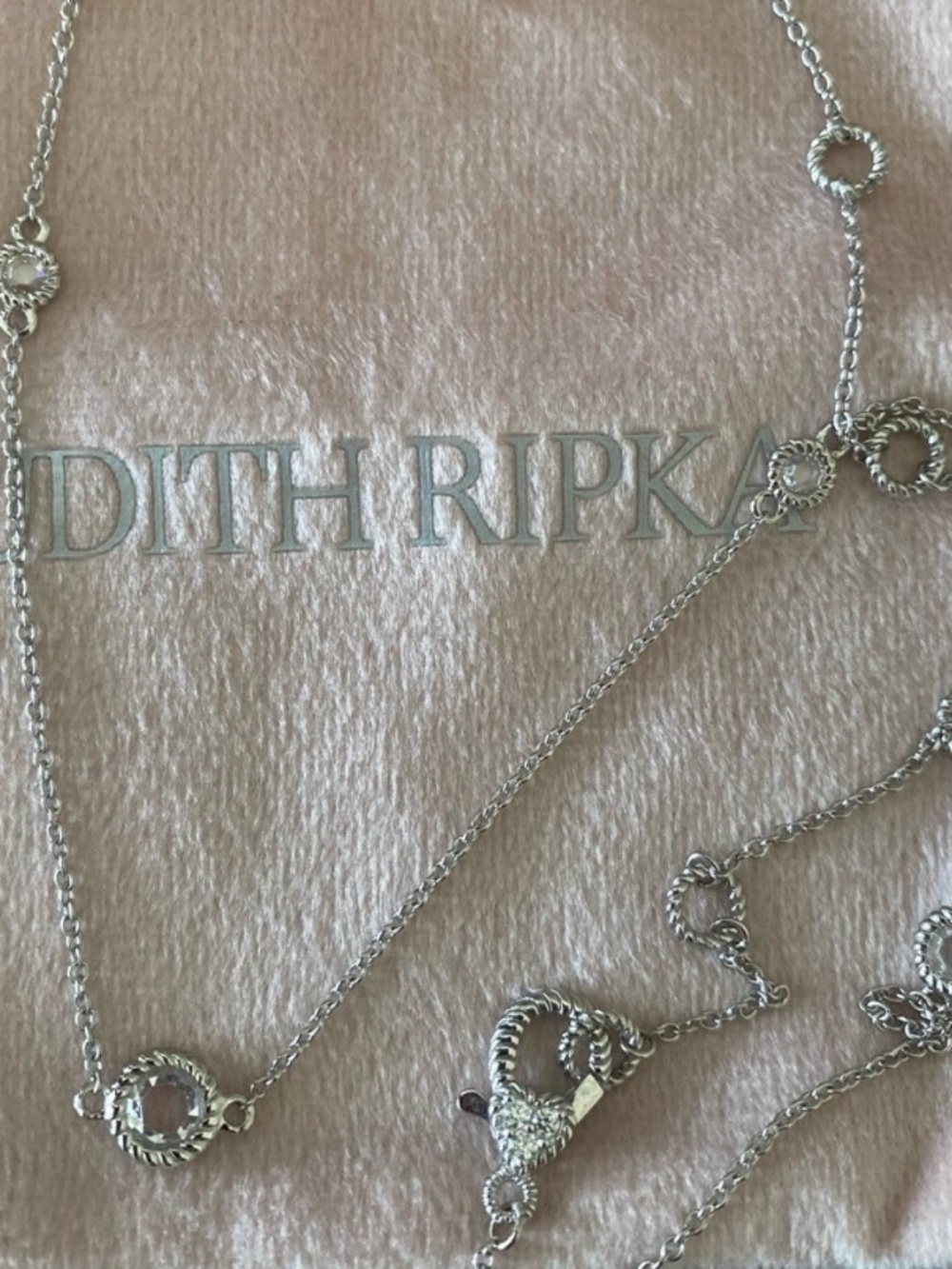 Judith Ripka Silver Twisted Rope Station Necklace & heart CZ lock